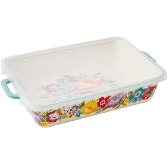 2023 🌺New Pioneer Woman Sweet Romance Rectangular Baker and Lid, 12.8”W x 8.7”D - Picture 4 of 9